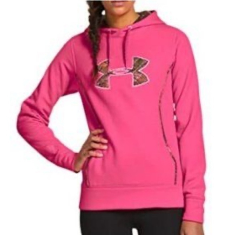 Under Armour hoodie size medium womens shirt active camo pink brown sweatshirt